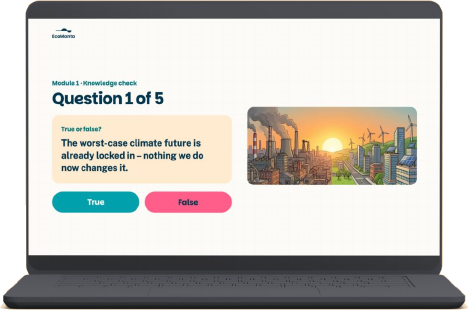 A module knowledge-check quiz on a laptop